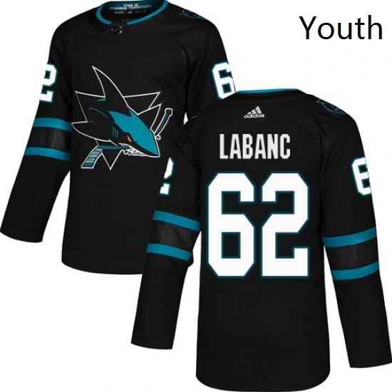 Youth Adidas San Jose Sharks 62 Kevin Labanc Premier Black Alternate NHL Jersey